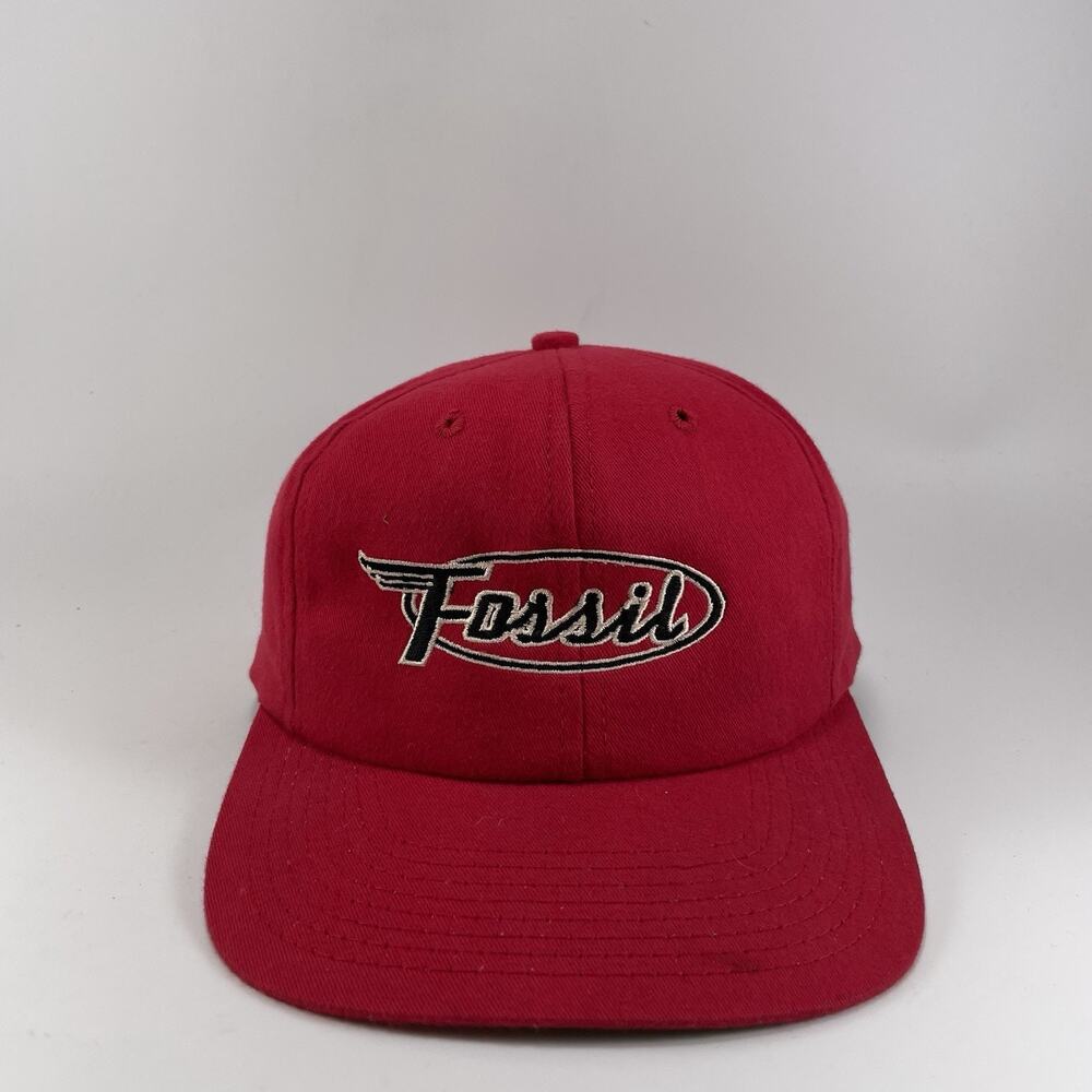 Fossil Snapback Cotton Hat Cap Red Vintage Old Logo Baseball Cap